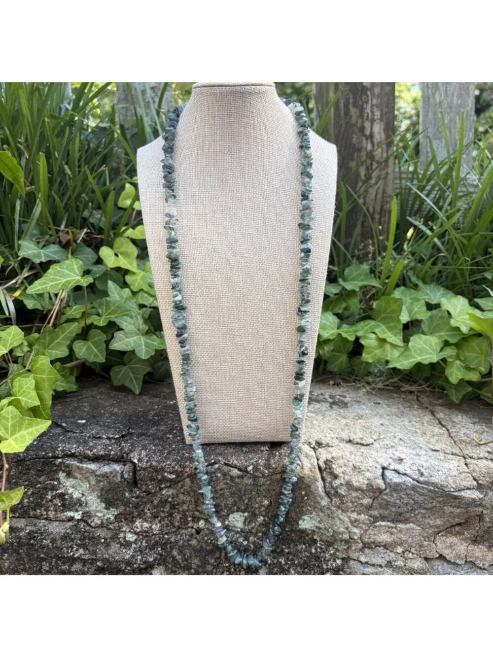 Boho Natural Stone Chip Necklace Bundle Tiger's Eye Unakite Moss Agate Long 32